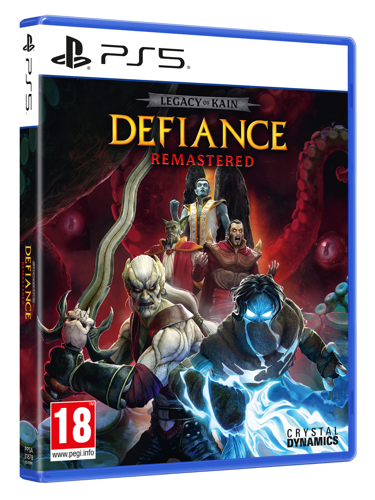 Caratula de PS5 para Legacy of Kain Defiance Remastered con personajes y fondo rojo.