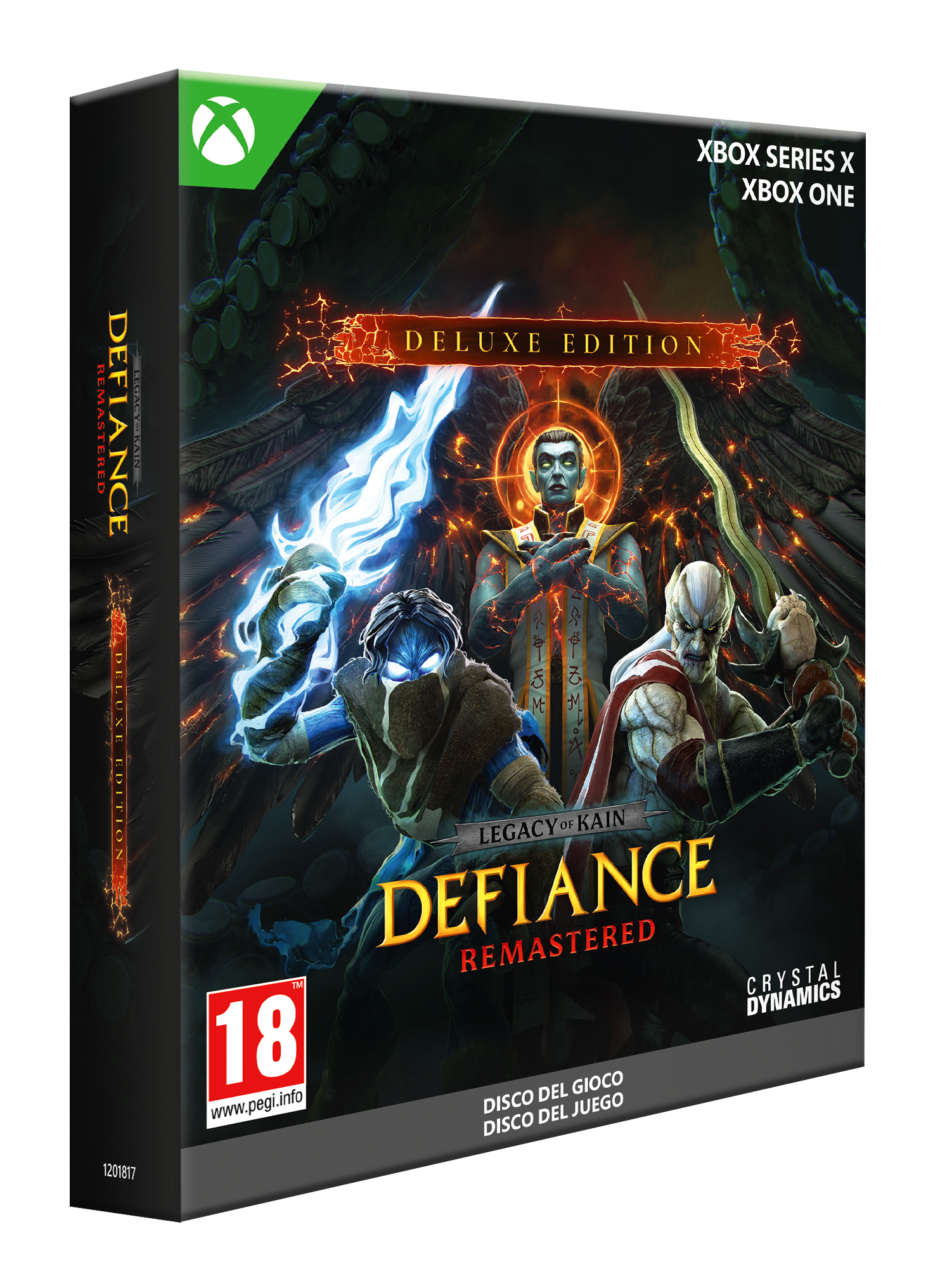 Carátula de Xbox One y Series X para Legacy of Kain: Defiance Remastered Deluxe Edition con tres personajes.