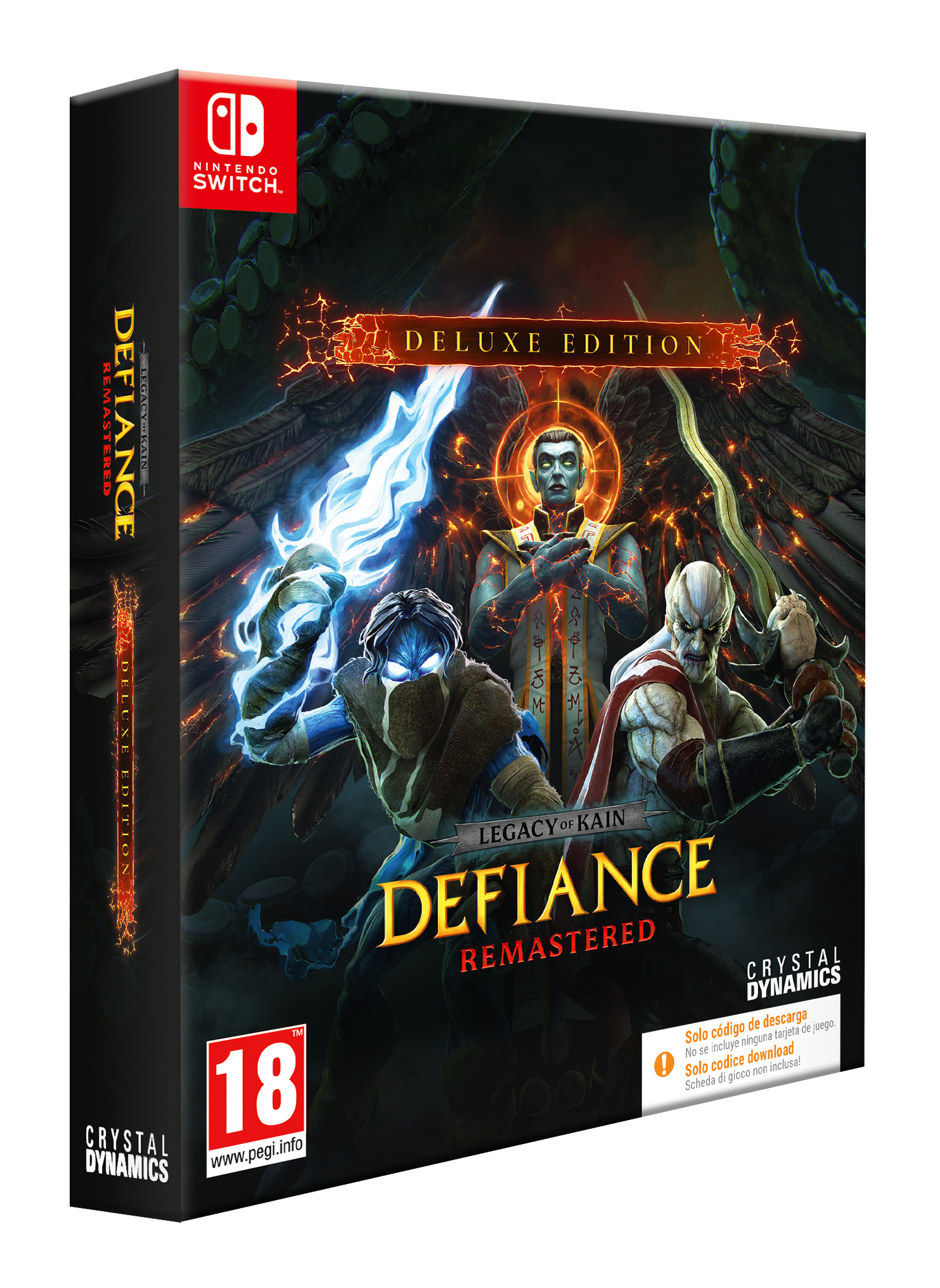 Caratula de Nintendo Switch Deluxe Edition de Legacy of Kain Defiance Remastered con personajes y PEGI 18.