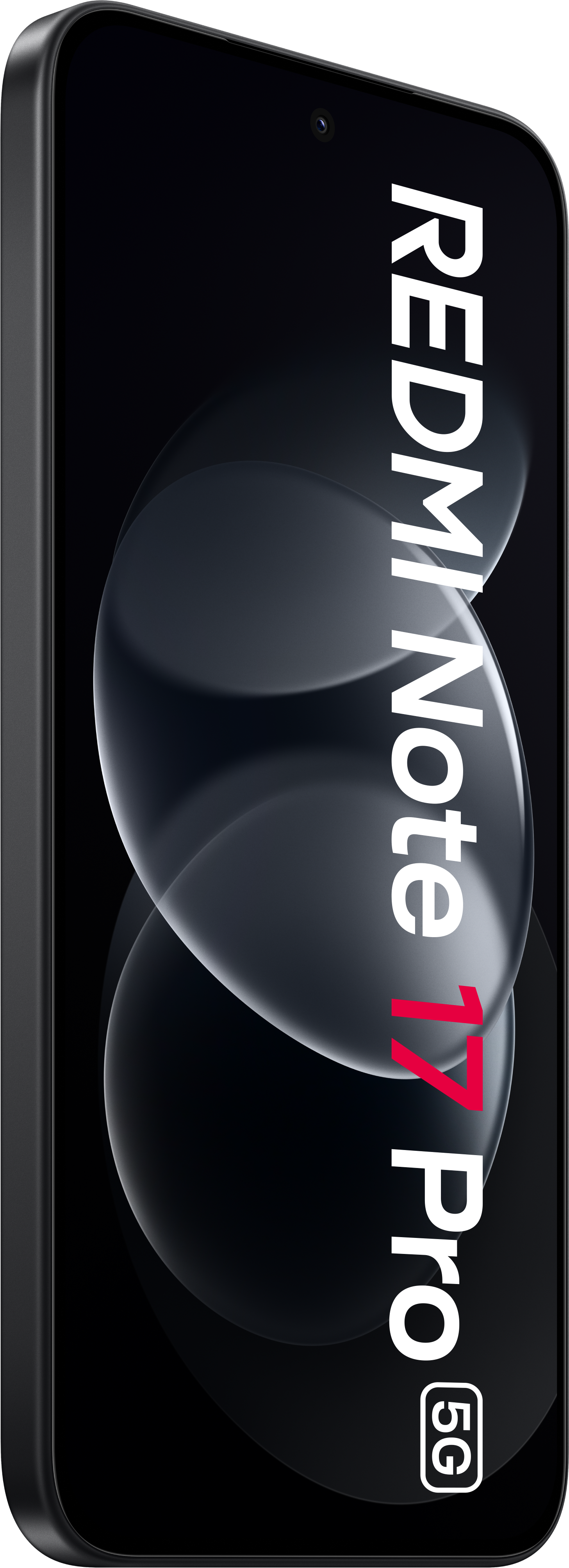 Smartphone mit schwarzem Display und weißer Aufschrift Redmi Note 17 Pro 5G.