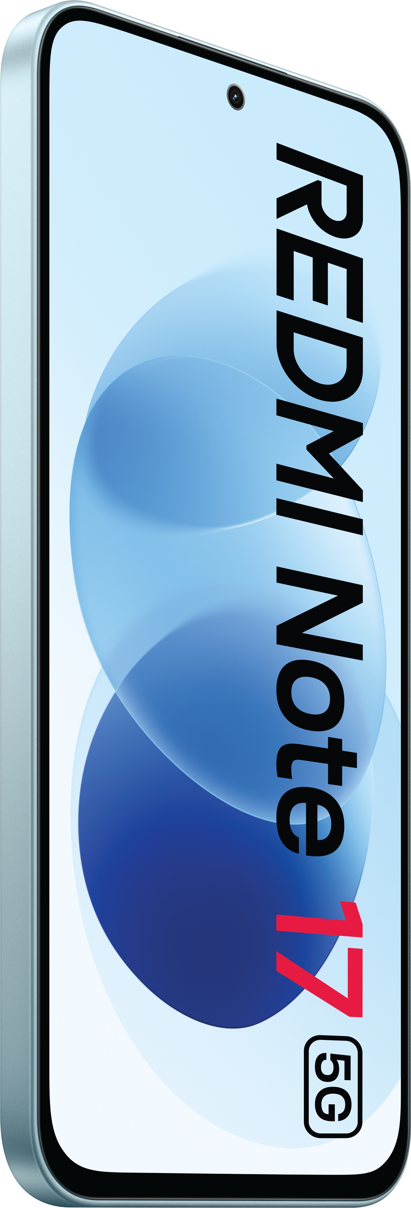 Smartphone mit blauem Hintergrund und Redmi Note 17 5G Logo auf dem Display.