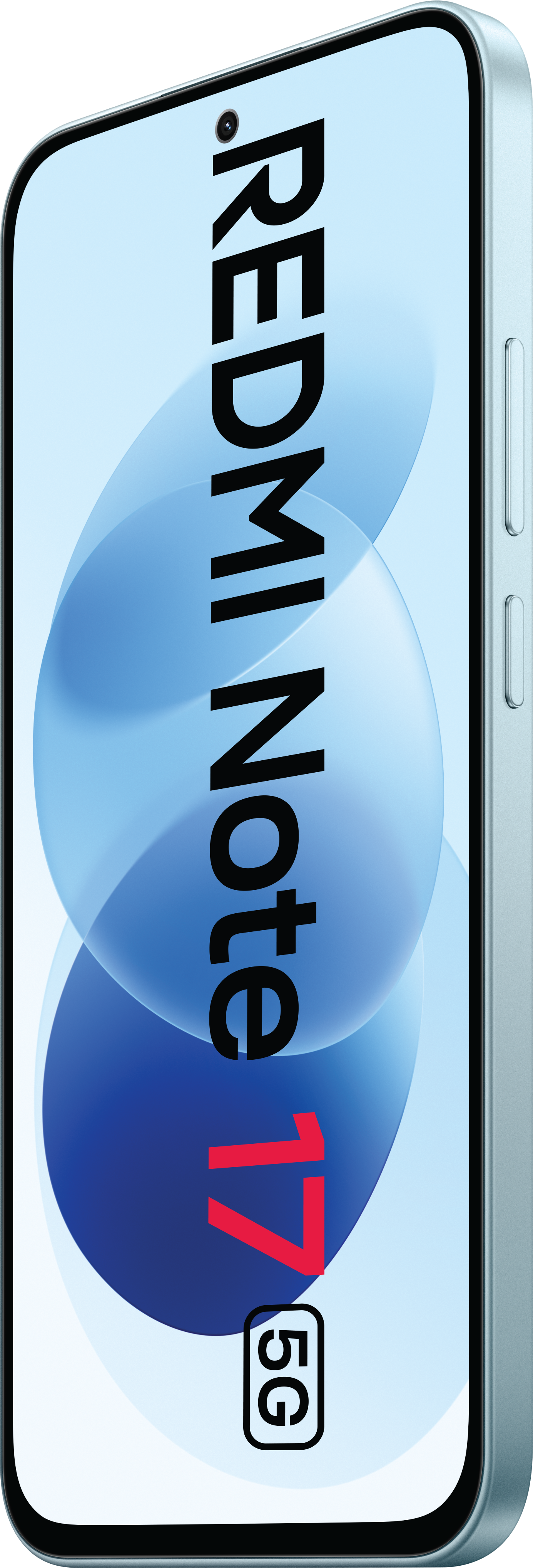 Ein Smartphone mit blauem Hintergrund und dem Text REDMI Note 17 5G auf dem Display.