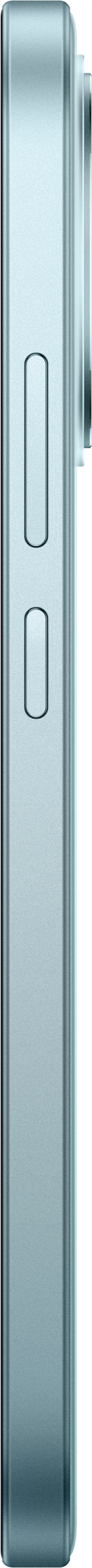 Seitenansicht eines hellblauen Smartphones mit zwei Lautstärketasten.