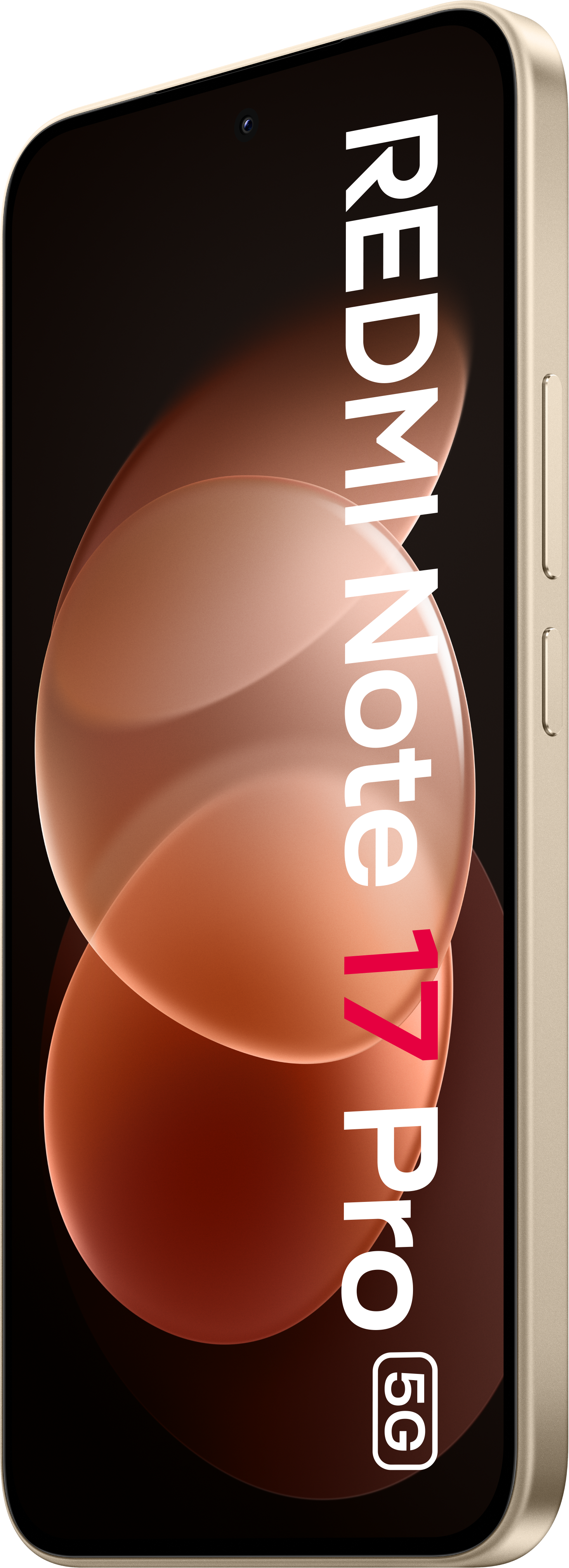 Ein goldenes Smartphone mit dem Text Redmi Note 17 Pro 5G auf dem rötlichen Bildschirm.