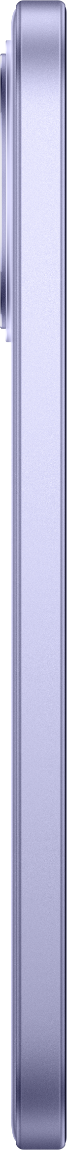 Seitenansicht eines fliederfarbenen Smartphones auf schwarzem Hintergrund.