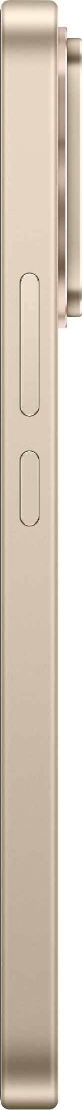 Seitenansicht eines goldenen Smartphones mit zwei länglichen Tasten auf der rechten Kante und einem Kameramodul.