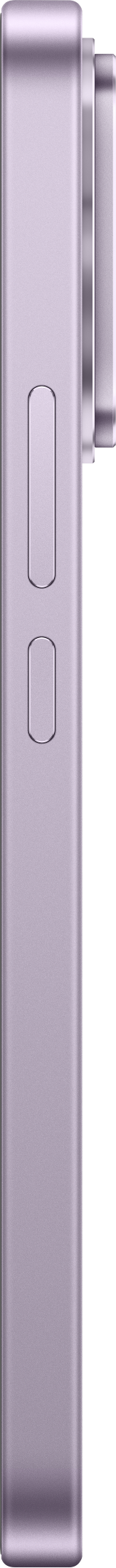 Seitenansicht eines lila Smartphones mit zwei Tasten und erhöhter Kamera.