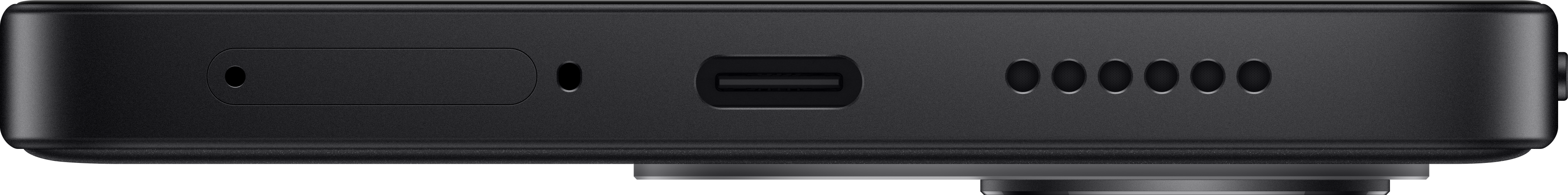 Unterseite eines Smartphones mit SIM-Kartenfach, USB-C-Anschluss und Lautsprecher.