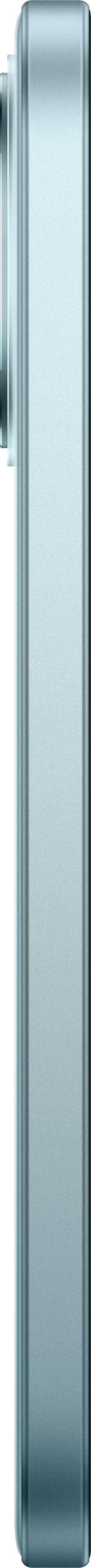 Seitenansicht eines hellblauen Smartphones mit abgerundeten Kanten.