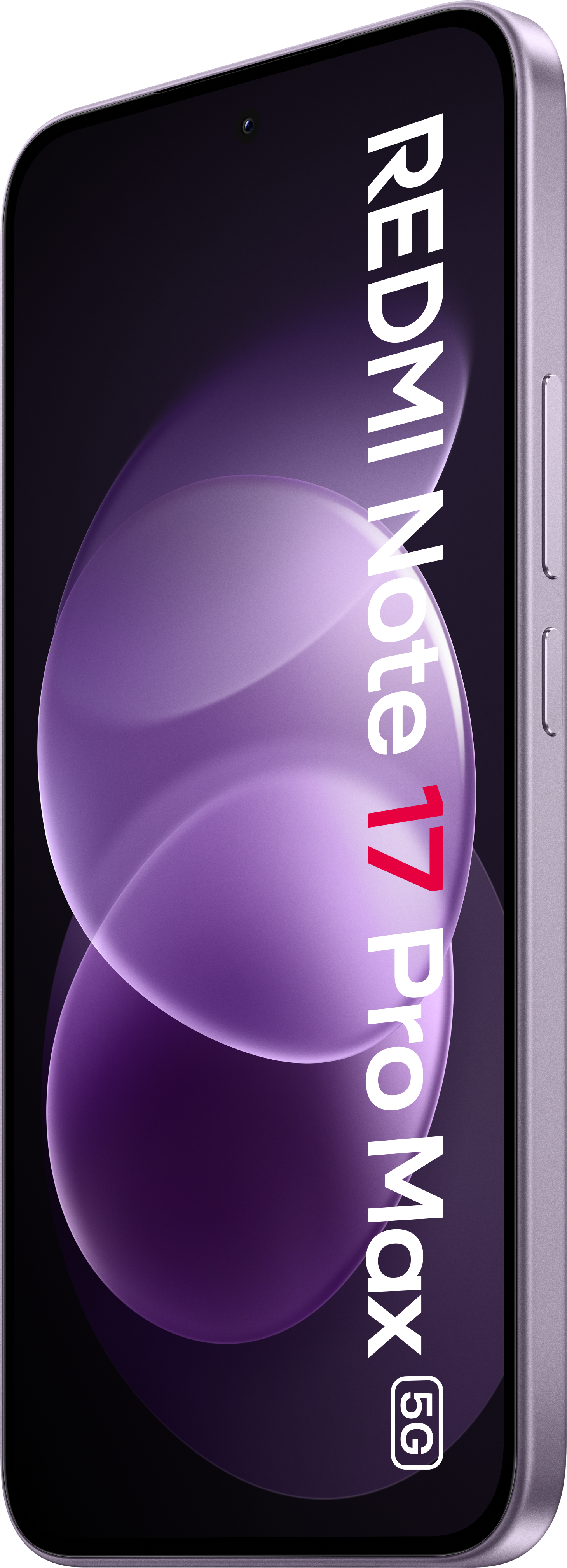 Ein lilafarbenes Redmi Note 17 Pro Max 5G Smartphone mit abstrakem violetten Hintergrund auf dem Bildschirm.