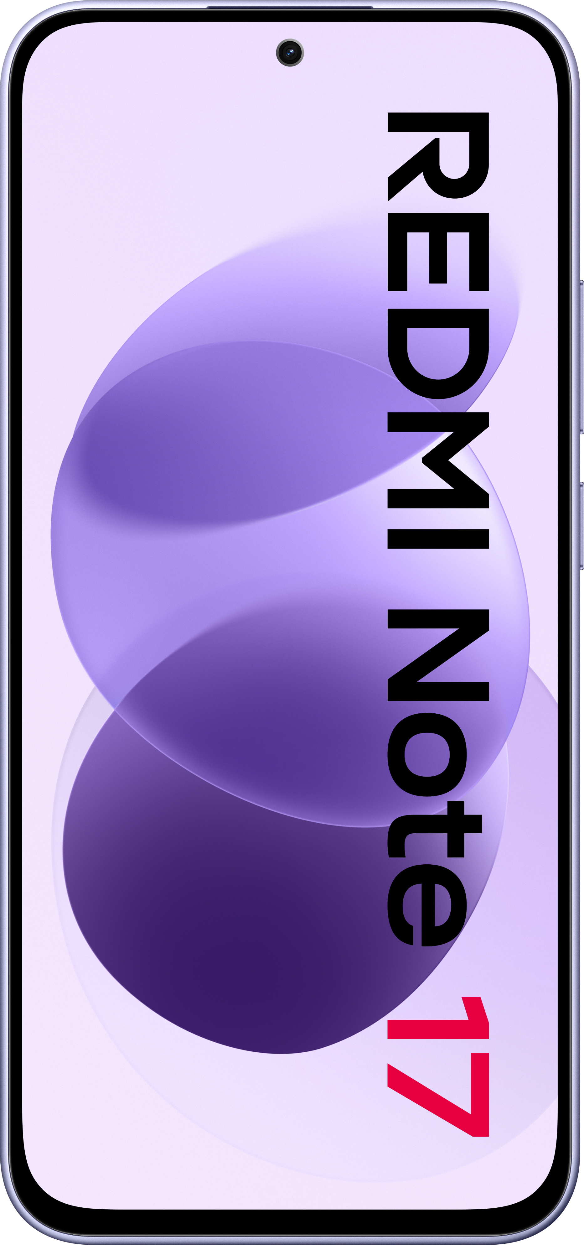 Ein Smartphone mit hellvioletter Benutzeroberfläche und der Aufschrift REDMI Note 17.