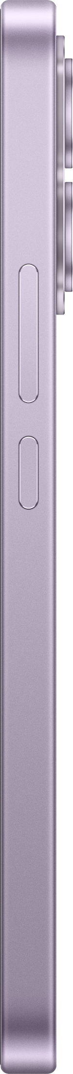 Seitenansicht eines lilafarbenen Smartphones mit zwei länglichen Tasten und der Kameraeinheit oben rechts.