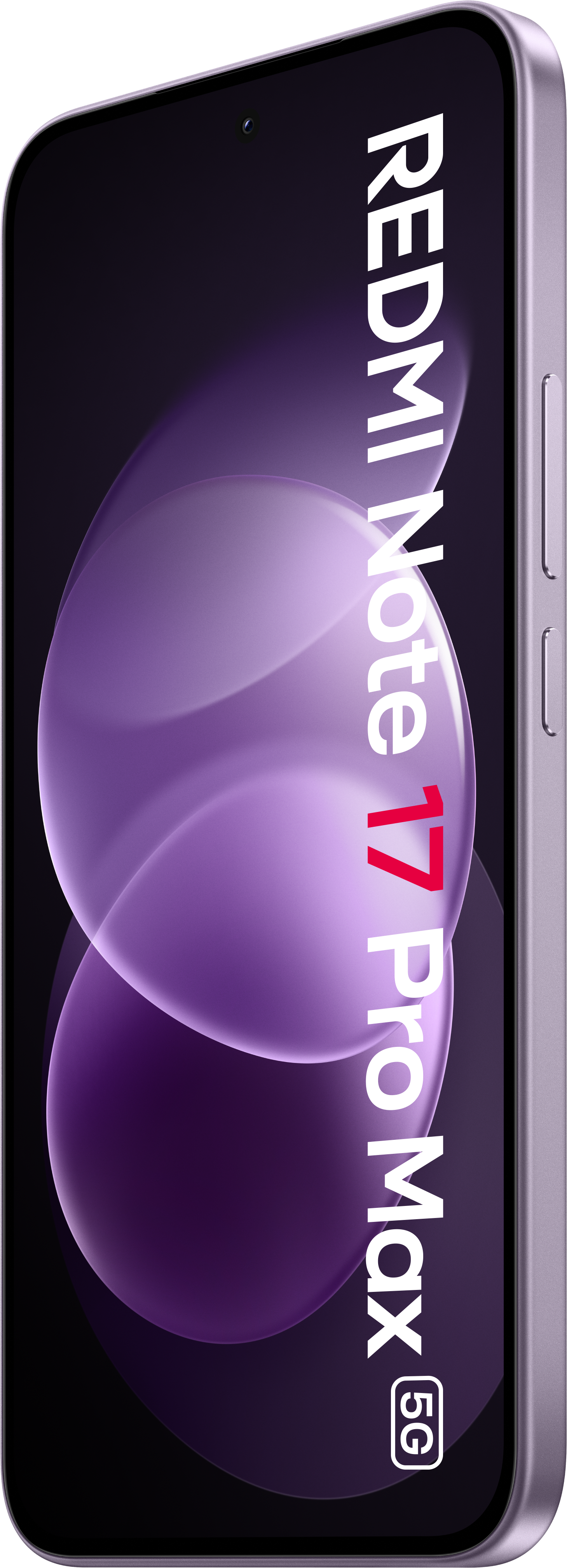 Ein lilafarbenes Redmi Note 17 Pro Max 5G Smartphone mit lila Hintergrund.