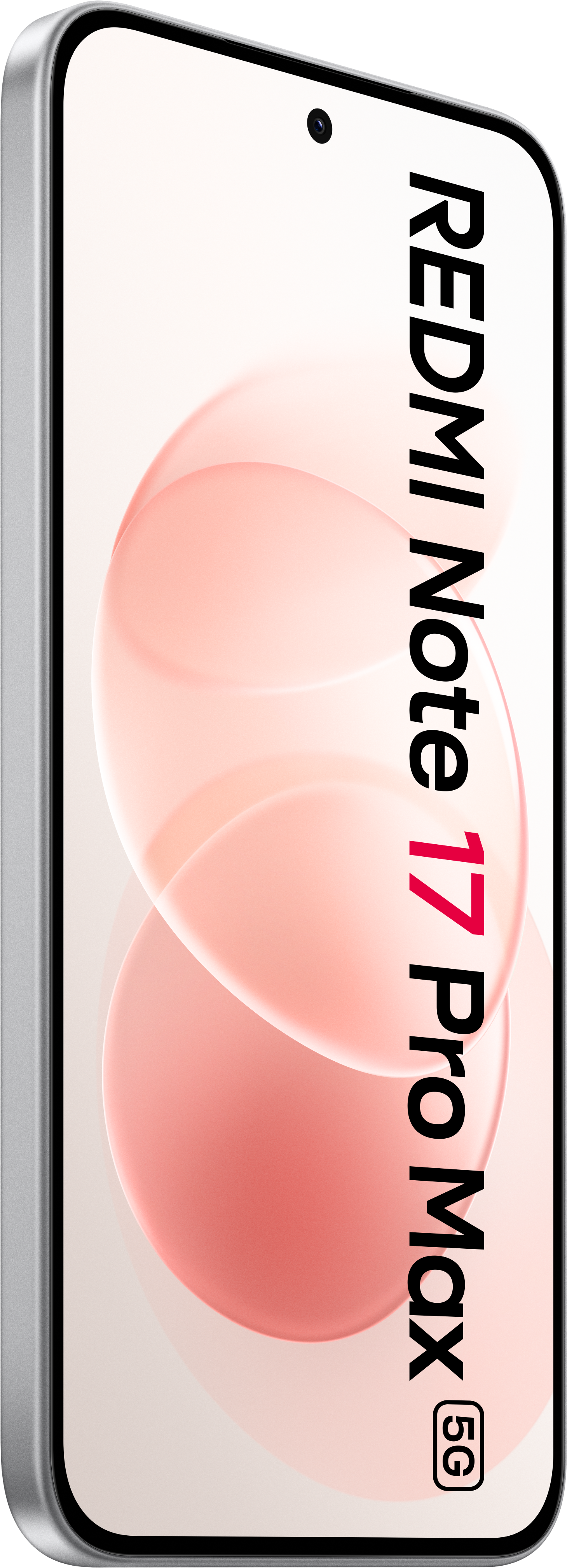 Nahaufnahme eines Smartphone-Bildschirms mit dem Text Redmi Note 17 Pro Max 5G und rosa Blasen.