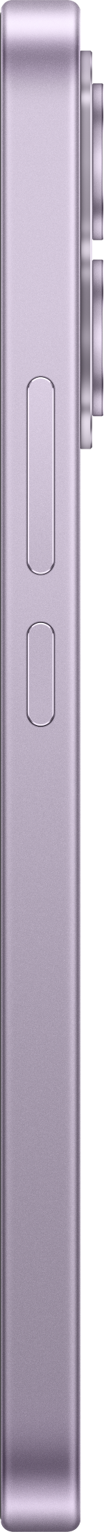 Seitenansicht eines lilafarbenen Smartphones mit zwei Tasten und dem Kameramodul.