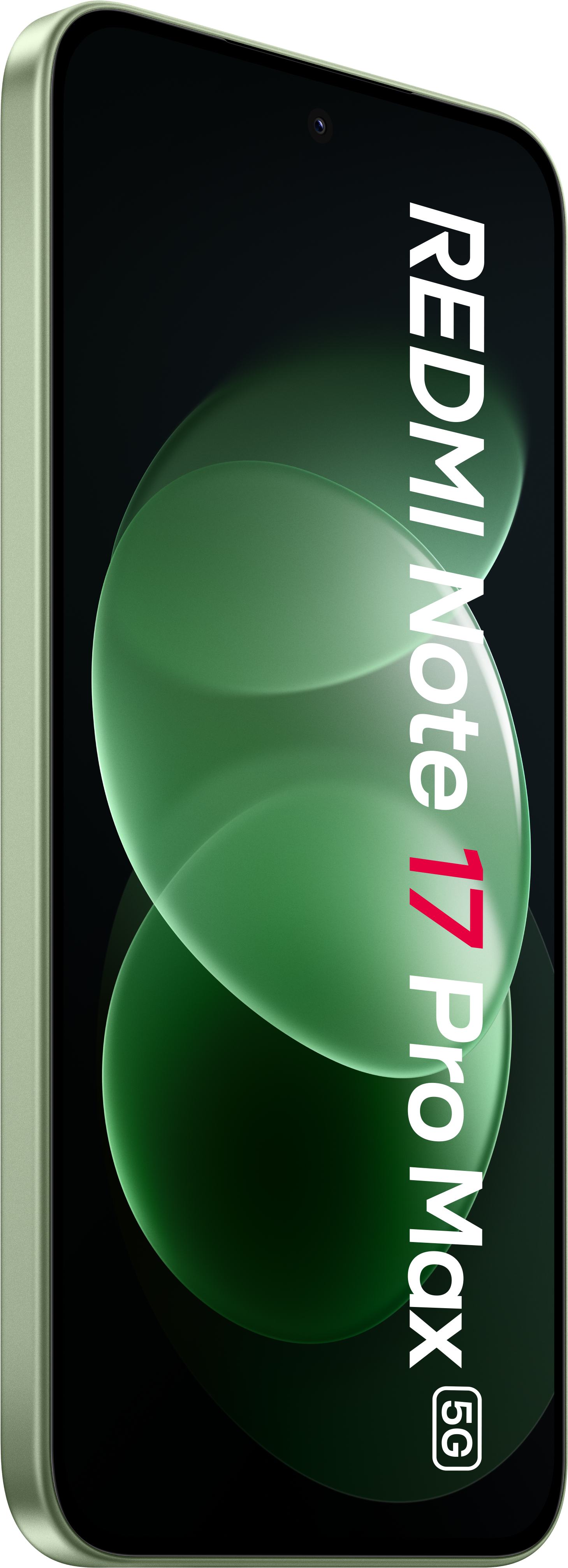 Grünes Redmi Note 17 Pro Max 5G Smartphone mit grünem Wallpaper.
