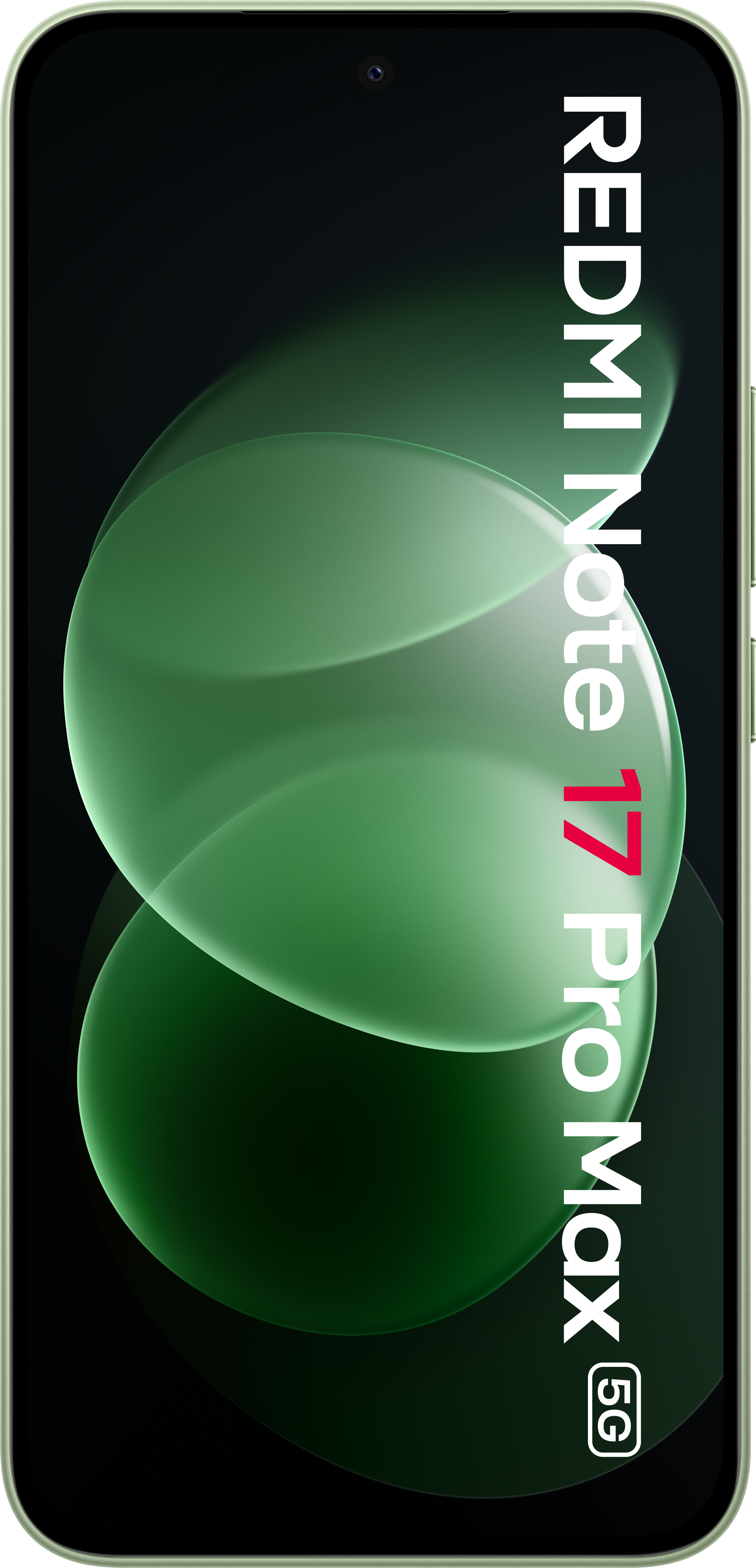 Smartphone mit grünem Hintergrund und Text Redmi Note 17 Pro Max 5G.