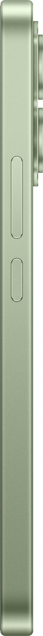 Seitenansicht eines hellgrünen Smartphones mit zwei physischen Tasten und Kameramodul oben.
