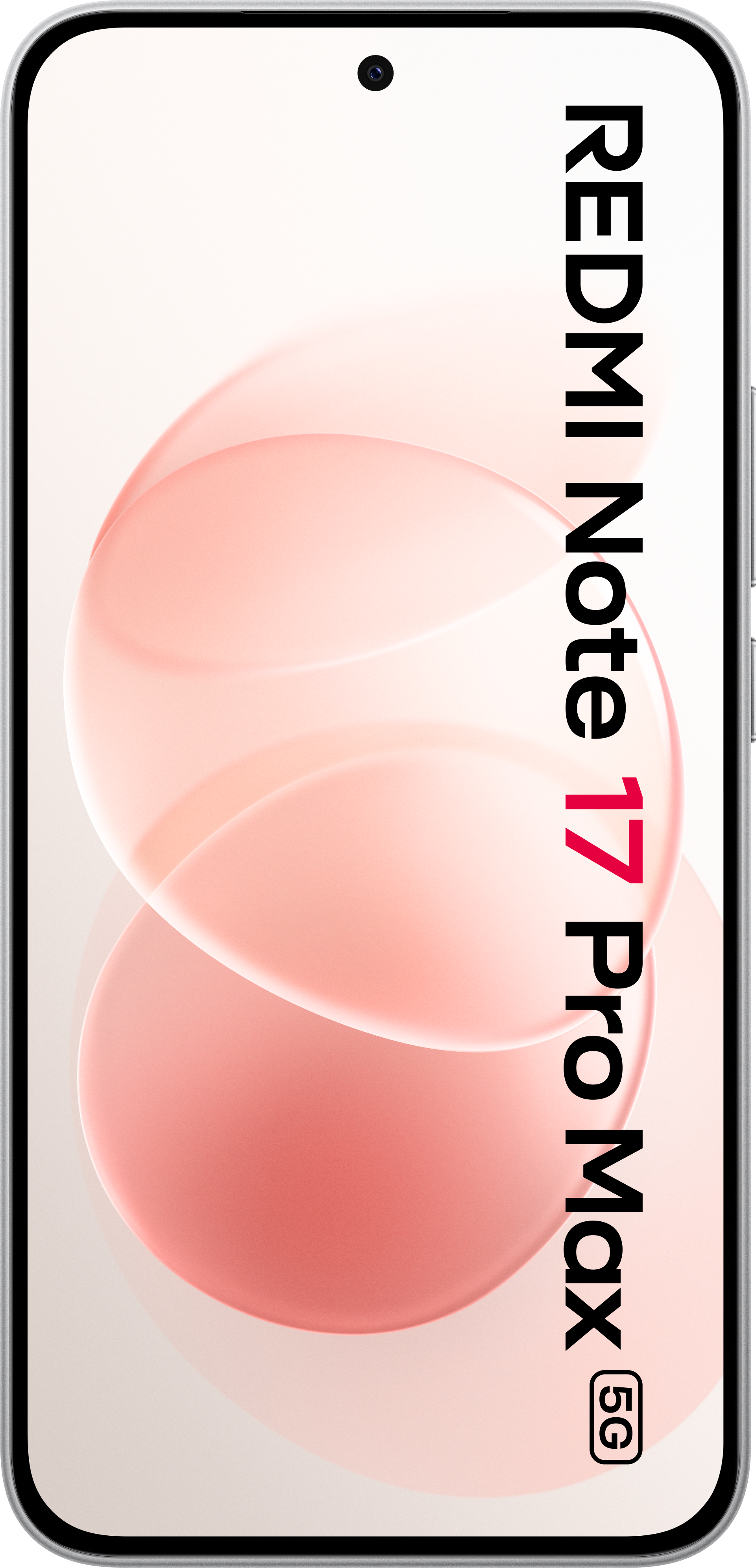 Smartphone mit dem Schriftzug REDMI Note 17 Pro Max 5G und rosafarbenem Hintergrund.