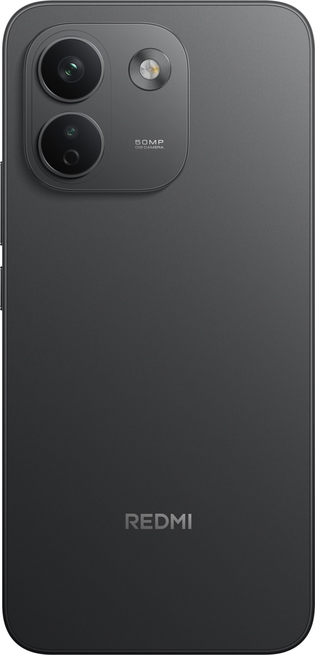 Rückseite eines grauen Redmi-Smartphones mit zwei Kameras und dem Redmi-Logo.