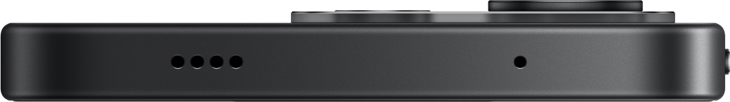Unterseite eines schwarzen Smartphones mit Lautsprecheröffnungen und Mikrofonloch auf schwarzem Hintergrund.