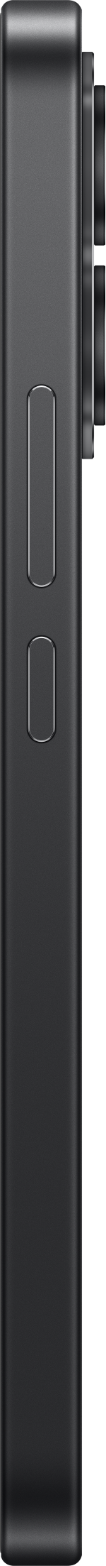 Dunkelgraue Smartphone-Seite mit Lautstärketasten und Kameramodul oben auf schwarzem Hintergrund.