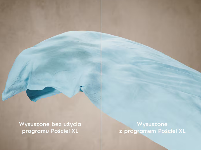 Porównanie jasnoniebieskiej tkaniny, pomarszczonej po lewej i gładkiej po prawej.