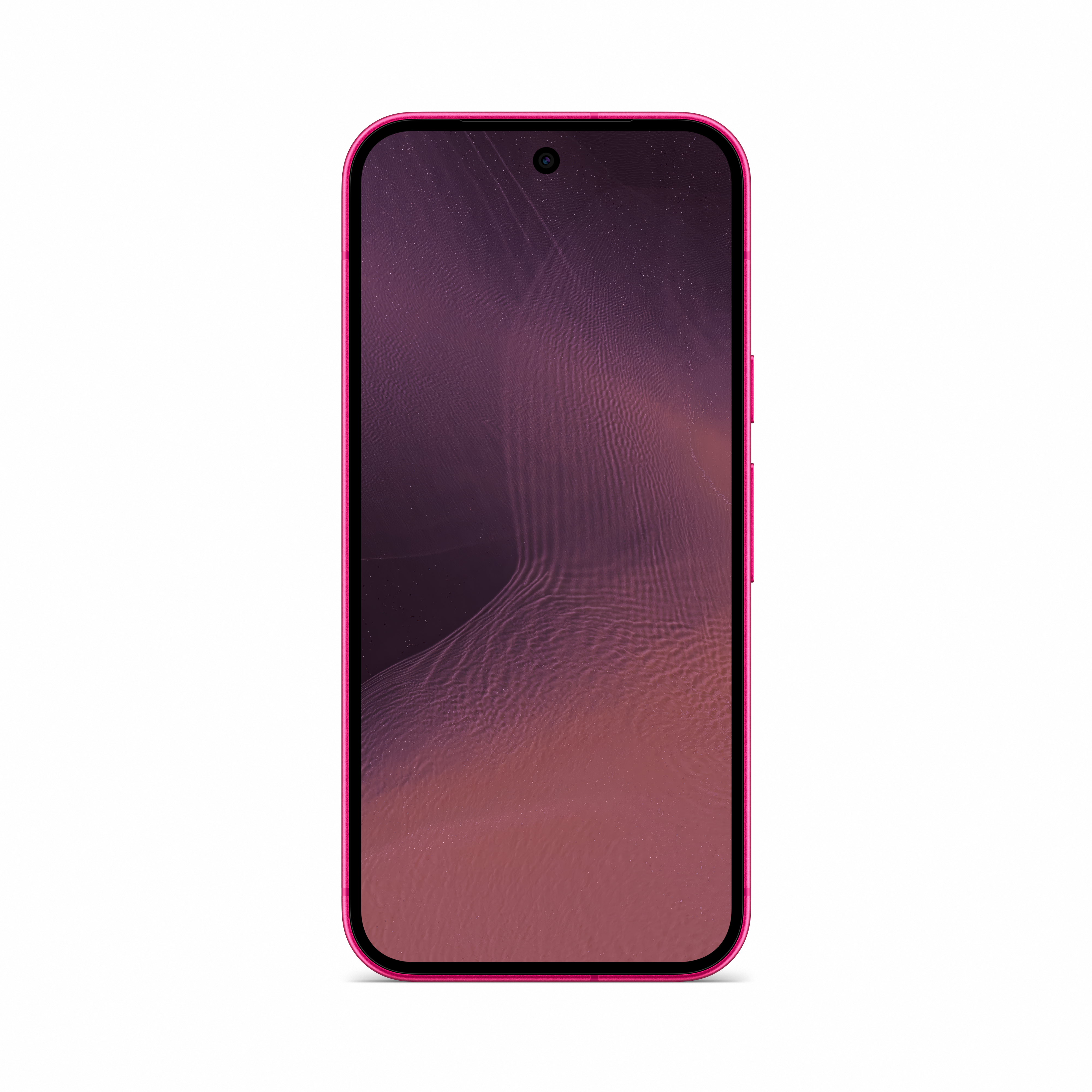 Ein Smartphone mit pinkem Rahmen und einem dunklen, strukturierten Hintergrundbild auf dem Display.