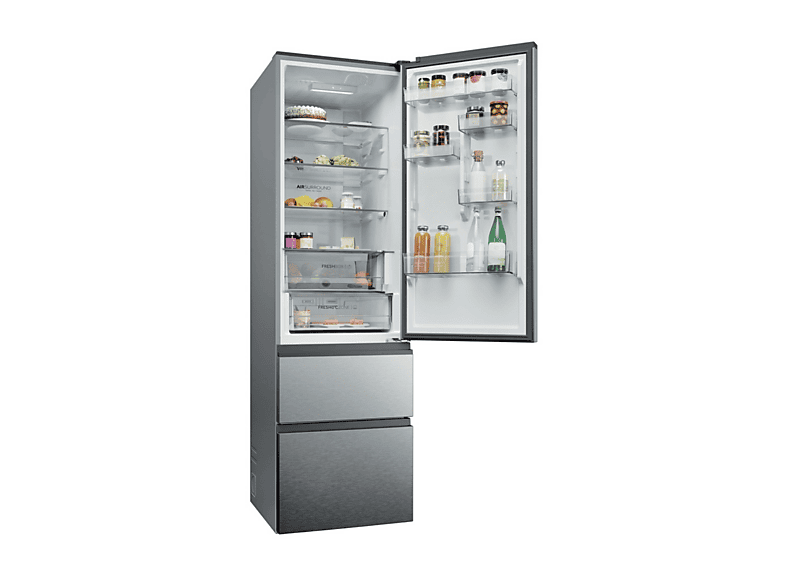 Frigorífico combi - Haier HTR3620ANMG, No Frost, 205 cm, 414 l, Fresh 0°C Zone, LED interior, Inox