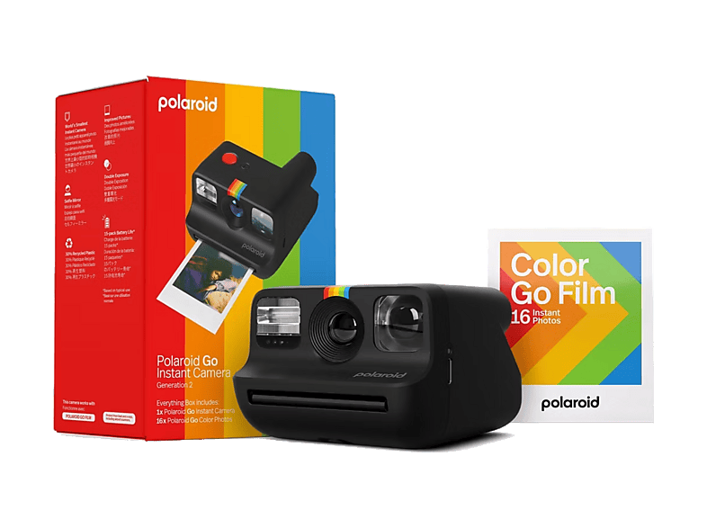 Cámara instantánea - Polaroid Everything Box Go Generation 2 (cámara + 16 film pack), Con flash, Distancia focal de 51,1 mm, Negro