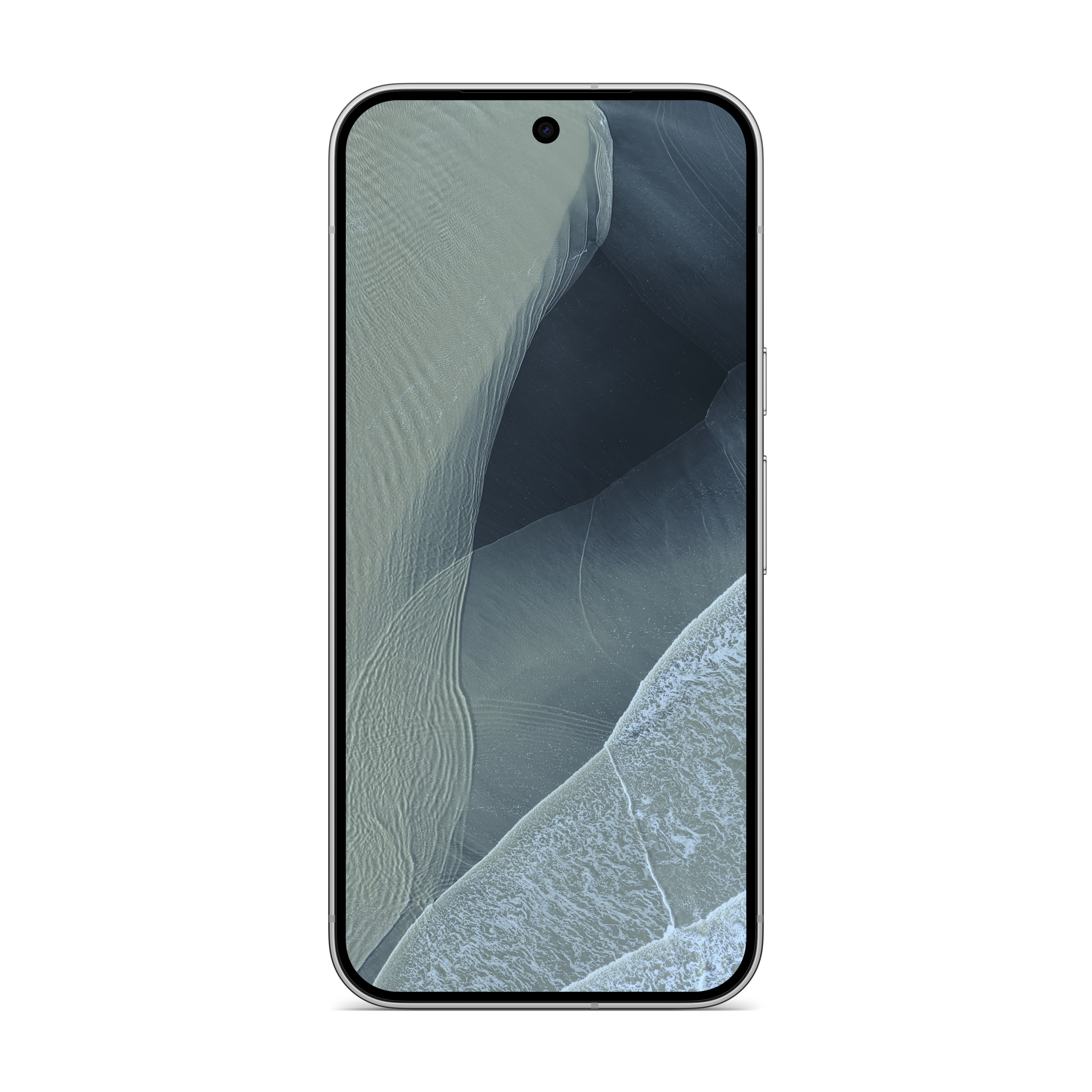 Ein Smartphone mit abgerundeten Kanten zeigt ein Wallpaper mit einer Sand- und Wellenstruktur.