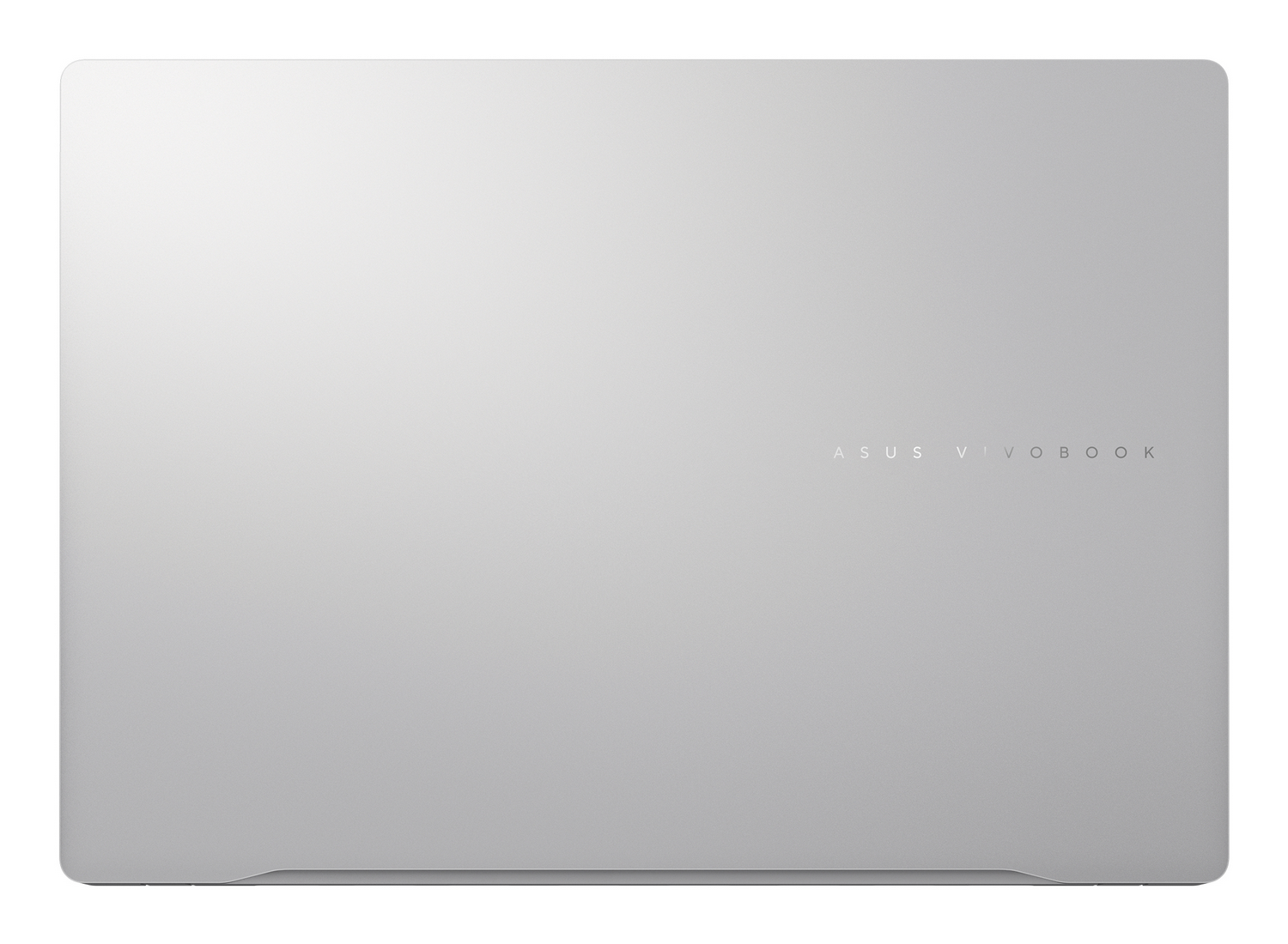 La parte superior plateada de una laptop Asus Vivobook cerrada con un logotipo.