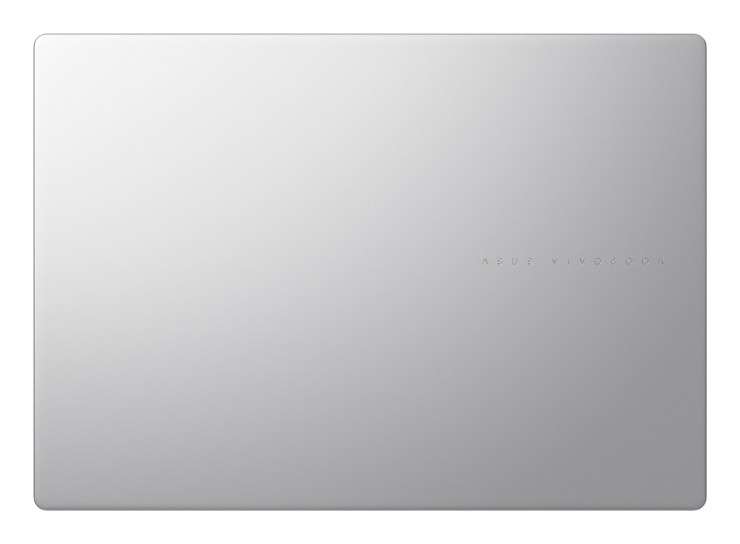 Portátil Asus Vivobook plateado cerrado visto desde arriba.