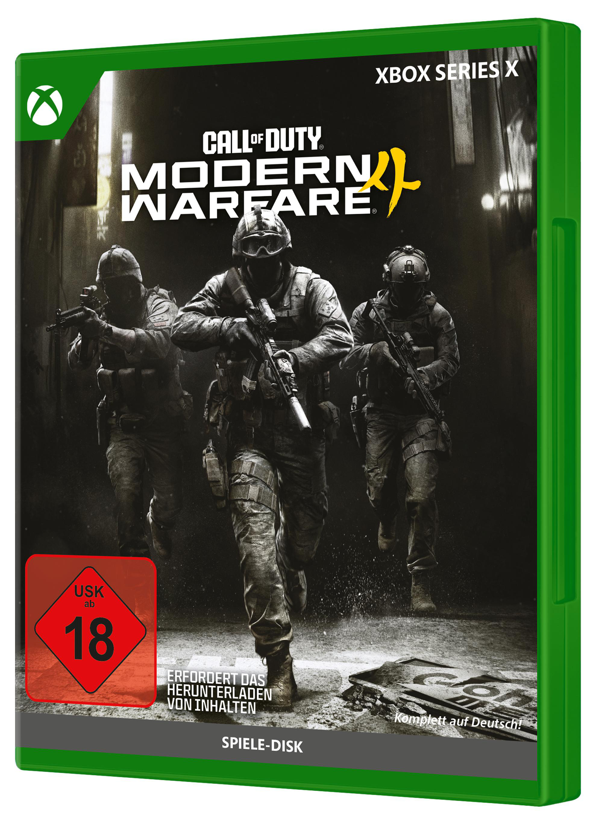 Call of Duty: Modern Warfare II Spielhülle für Xbox Series X mit drei Soldaten in einer dunklen Gasse.