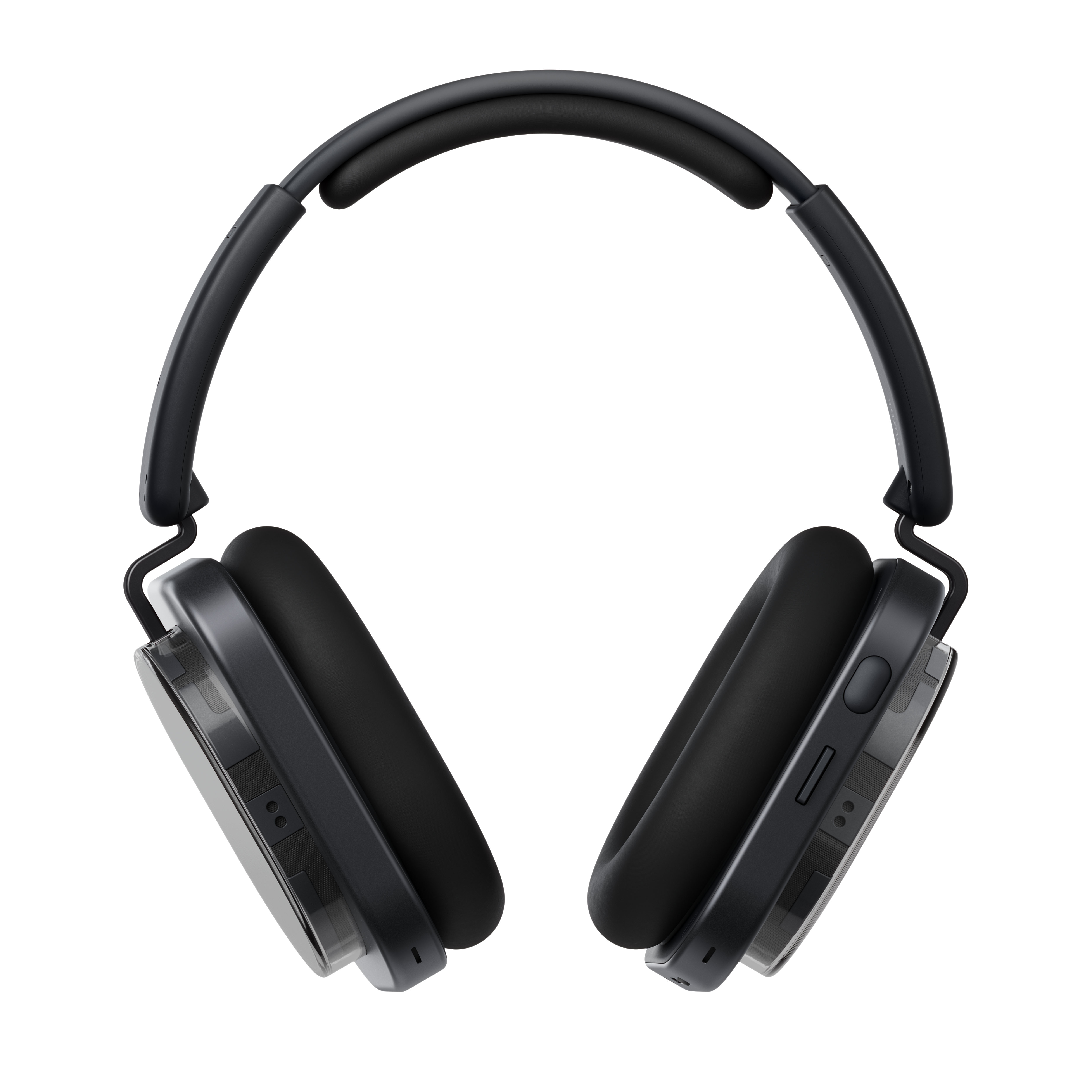 Schwarze Over-Ear-Kopfhörer mit weichen Ohrpolstern vor weißem Hintergrund.