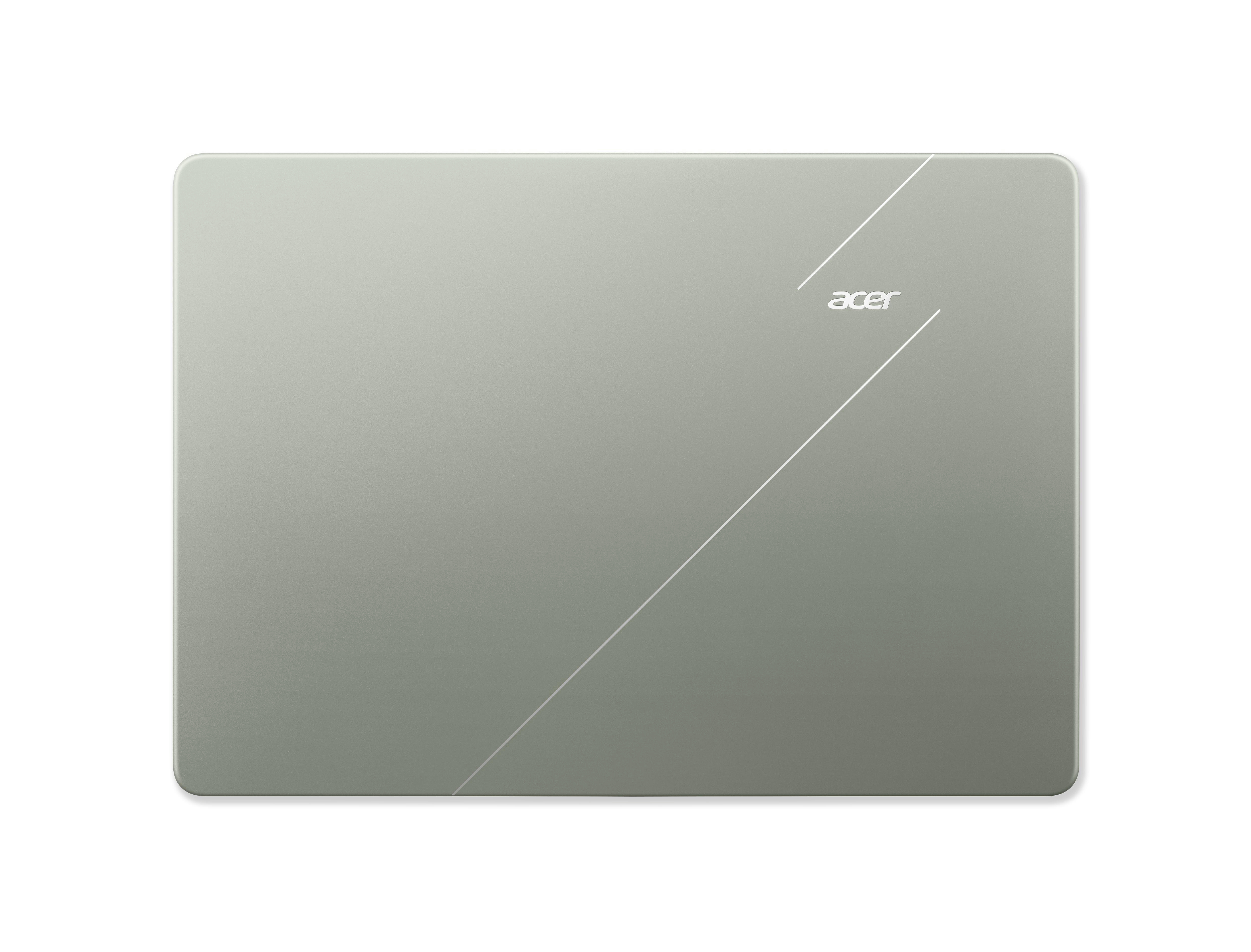 Geschlossener silbergrauer Acer Laptop von oben mit zwei diagonalen Linien.