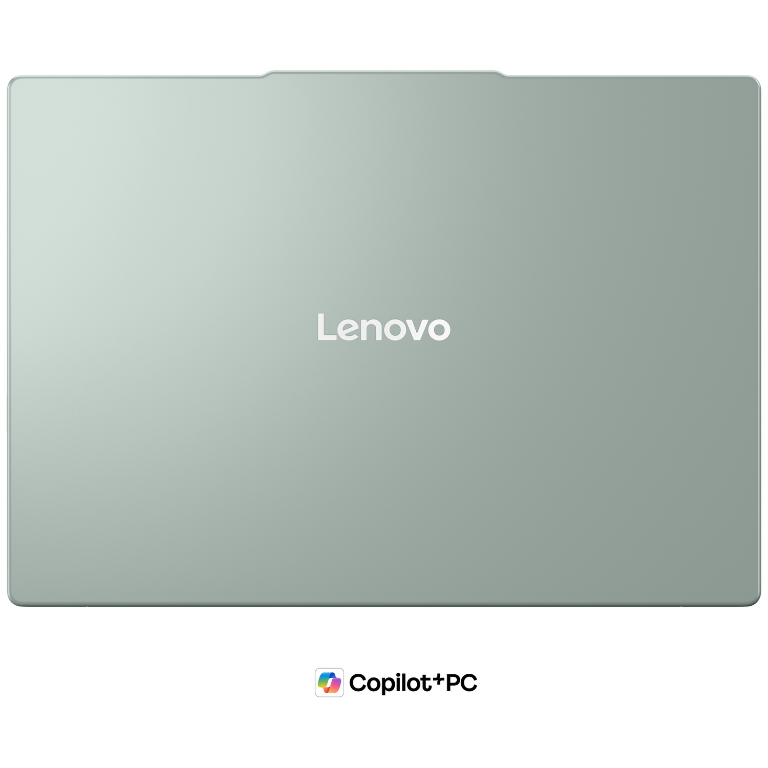 Ordinateur portable Lenovo gris fermé vu du dessus, avec le logo Copilot+PC en dessous.