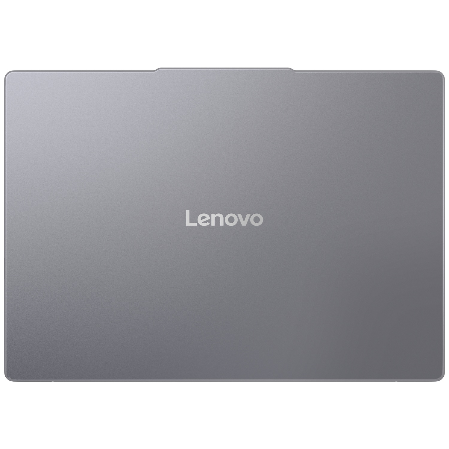 Ordinateur portable gris fermé avec le logo Lenovo au centre.