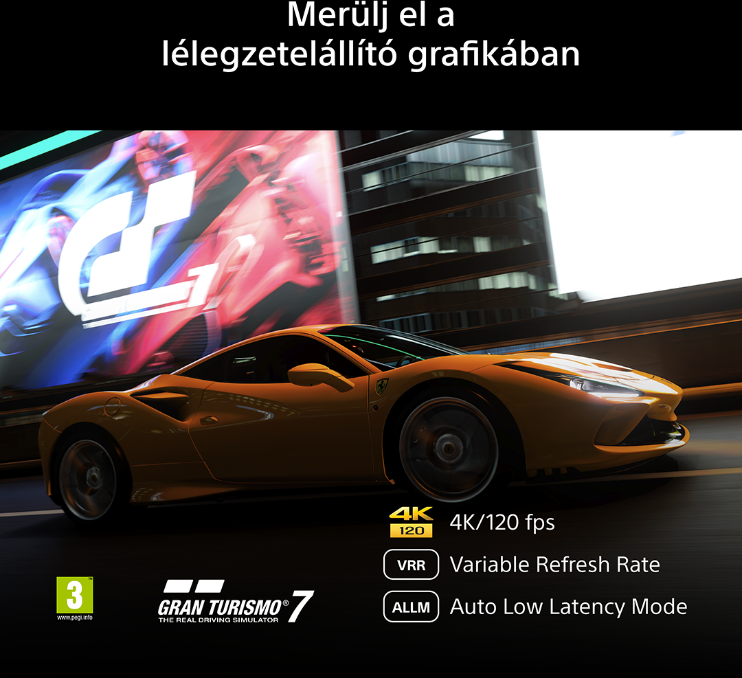 Egy sárga sportautó hajt éjszaka az úton egy kivilágított óriásplakát előtt.