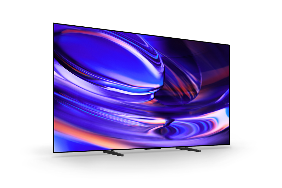 Elegáns tévé kék absztrakt mintával a képernyőjén, két kis lábon állva.