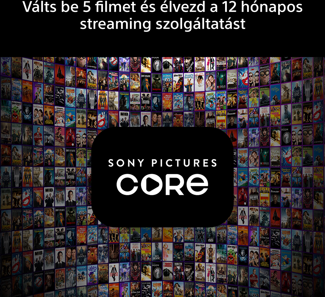 Sony Pictures Core logó filmplakátok kollázsa előtt.