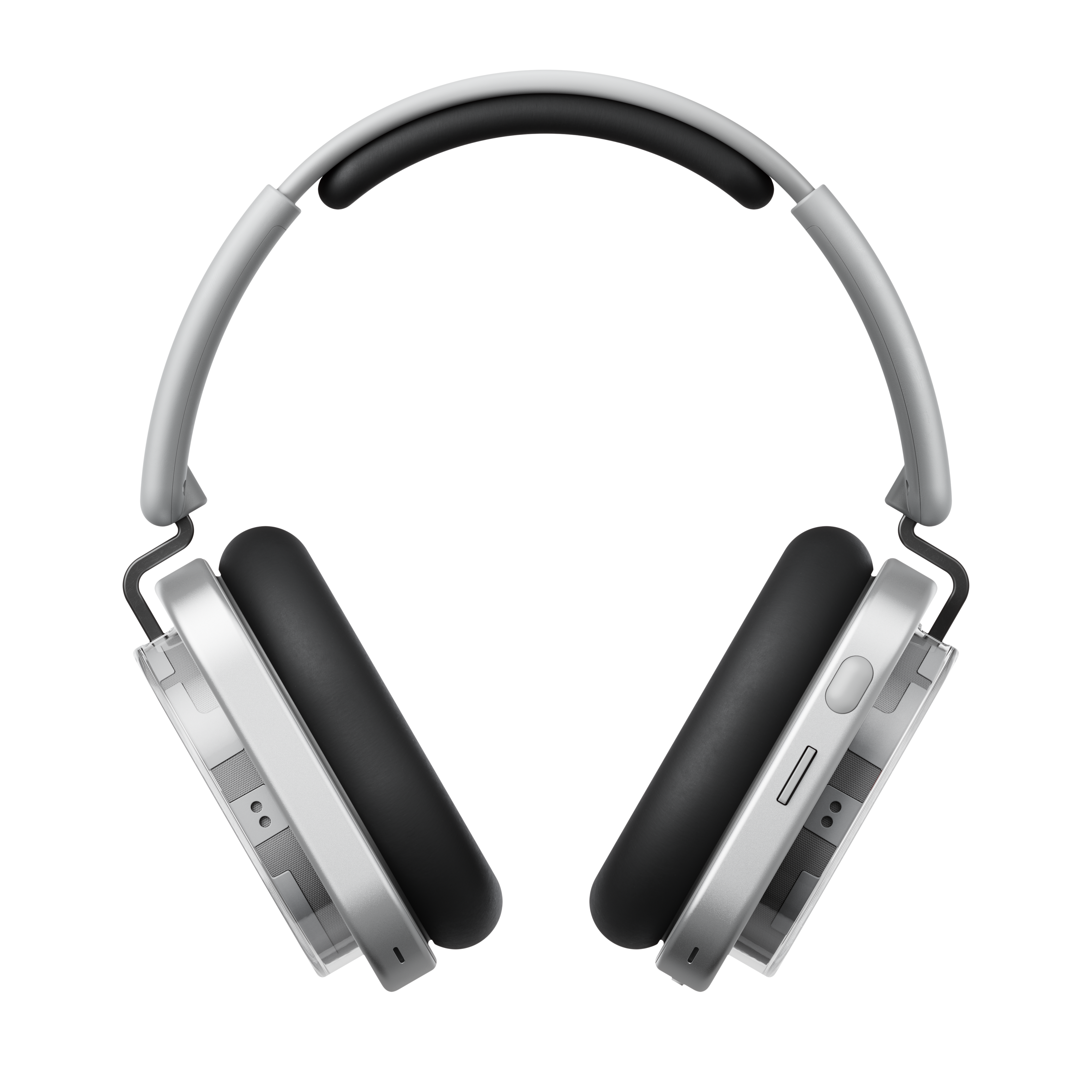 Grau-schwarze Over-Ear-Kopfhörer vor weißem Hintergrund.