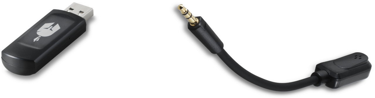 Egy fekete USB flash meghajtó logóval és egy fekete audio kábel 3,5 mm-es jack csatlakozóval fehér háttéren.