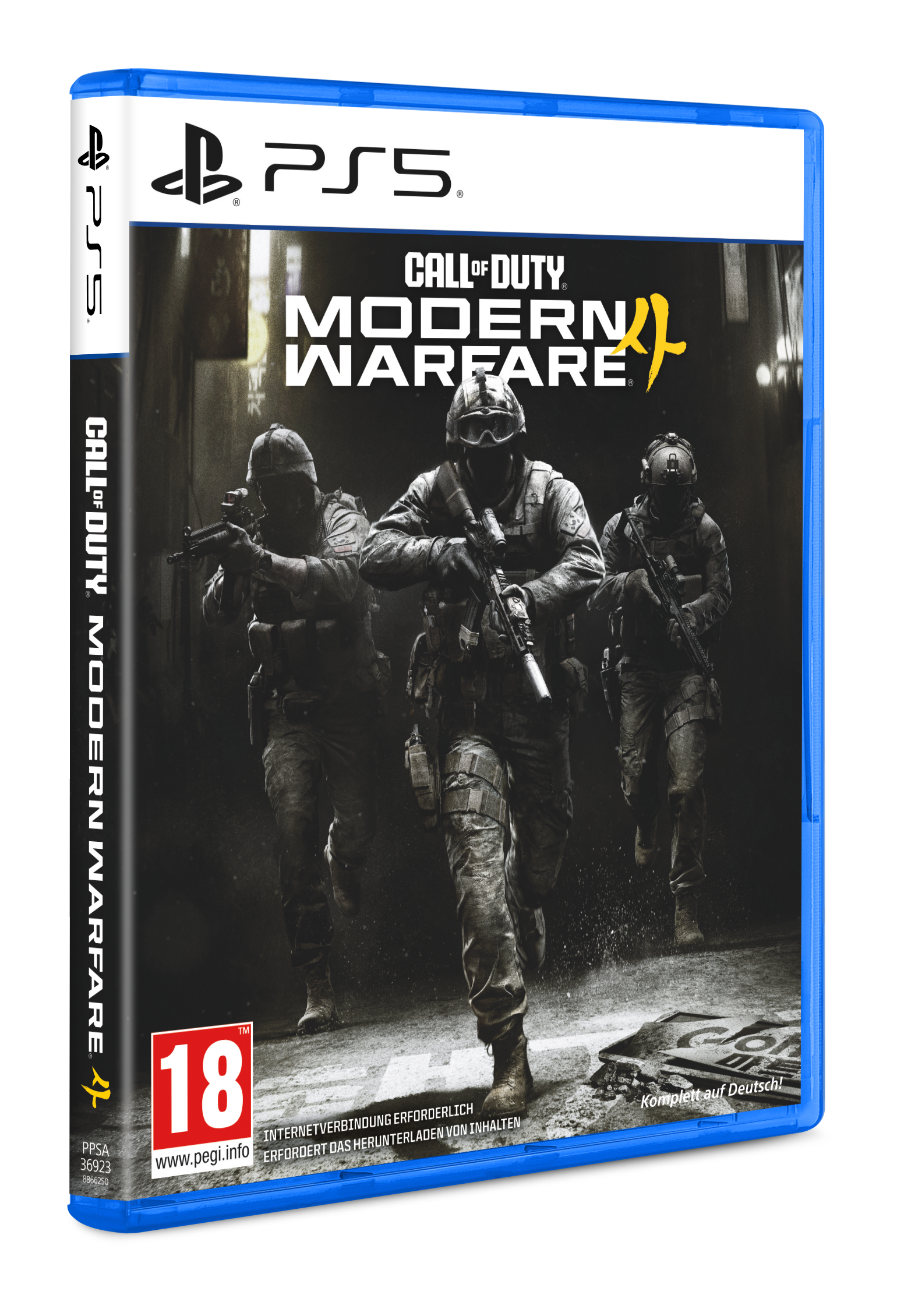 Call of Duty Modern Warfare II PS5-Spielhülle mit drei Soldaten auf dem Cover.