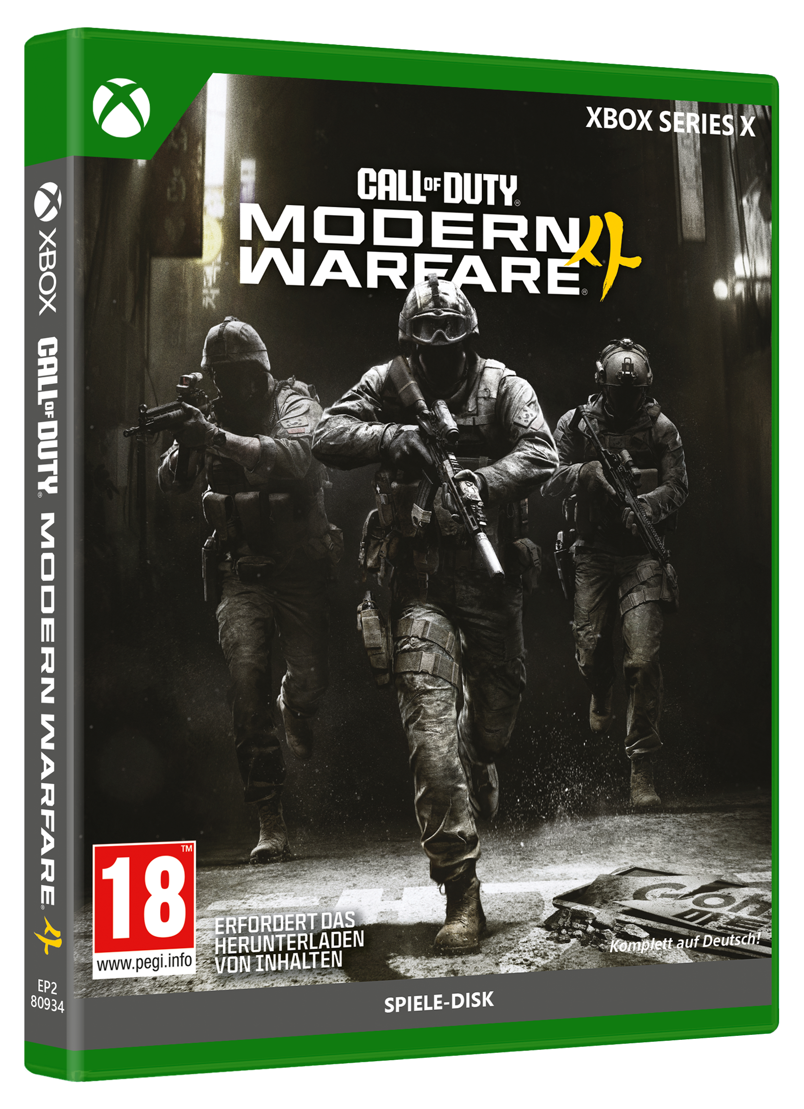 Call of Duty Modern Warfare II Xbox Series X Spiele-Hülle mit drei Soldaten auf dem Cover.