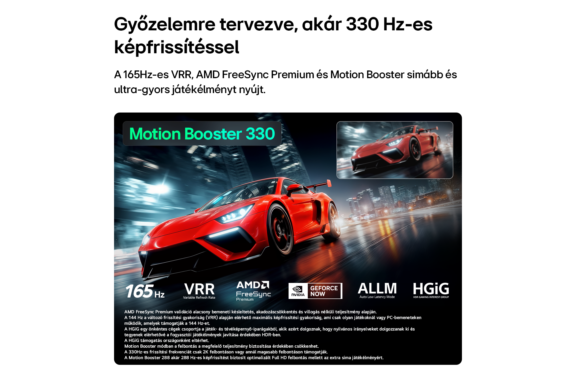 Egy piros sportautó képernyőn, magyar nyelvű játékfunkciós szöveggel.