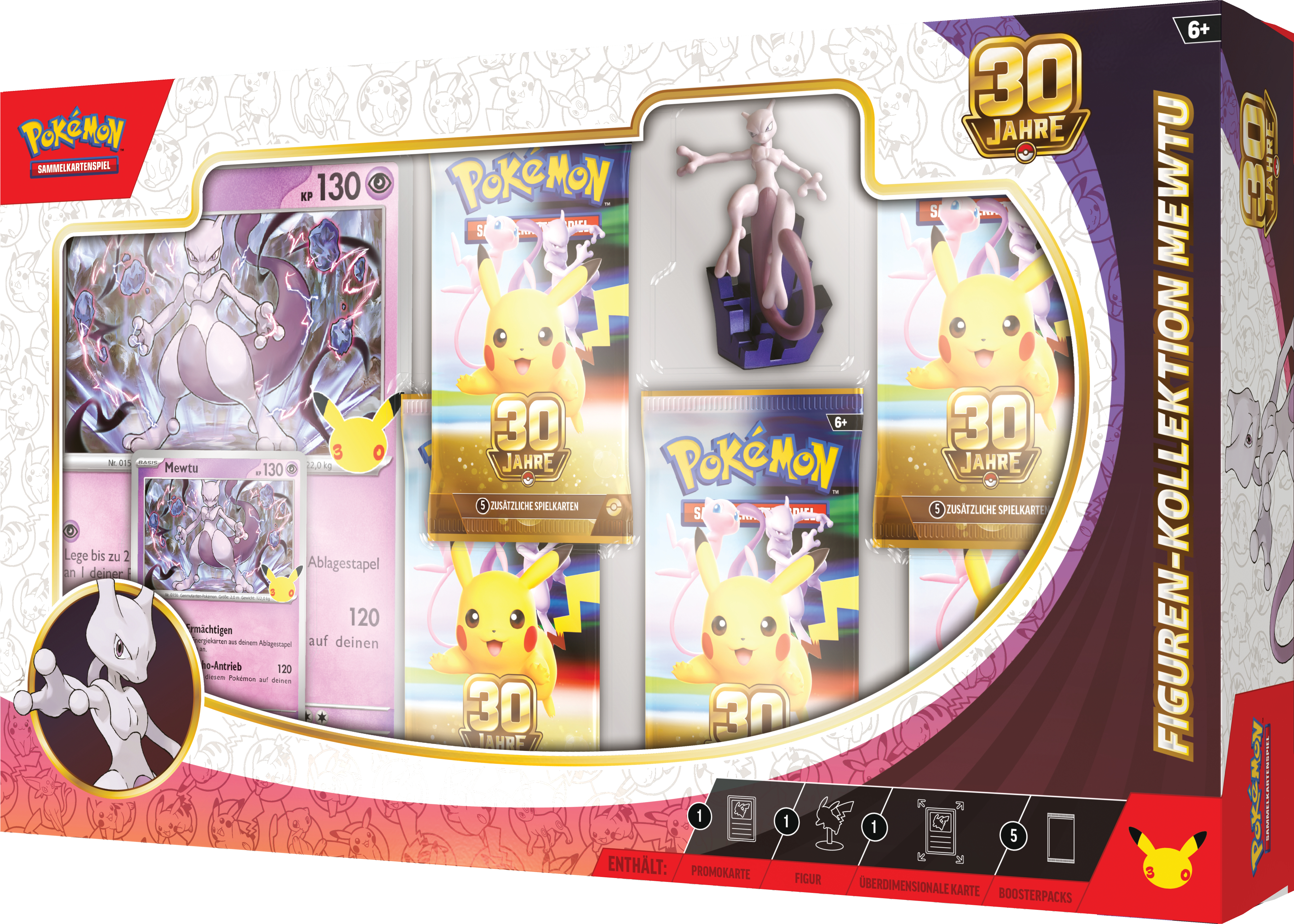 Pokémon Mewtu Figuren-Kollektion Box mit Promokarte, Mewtu-Figur, übergroßer Karte und Boosterpacks.