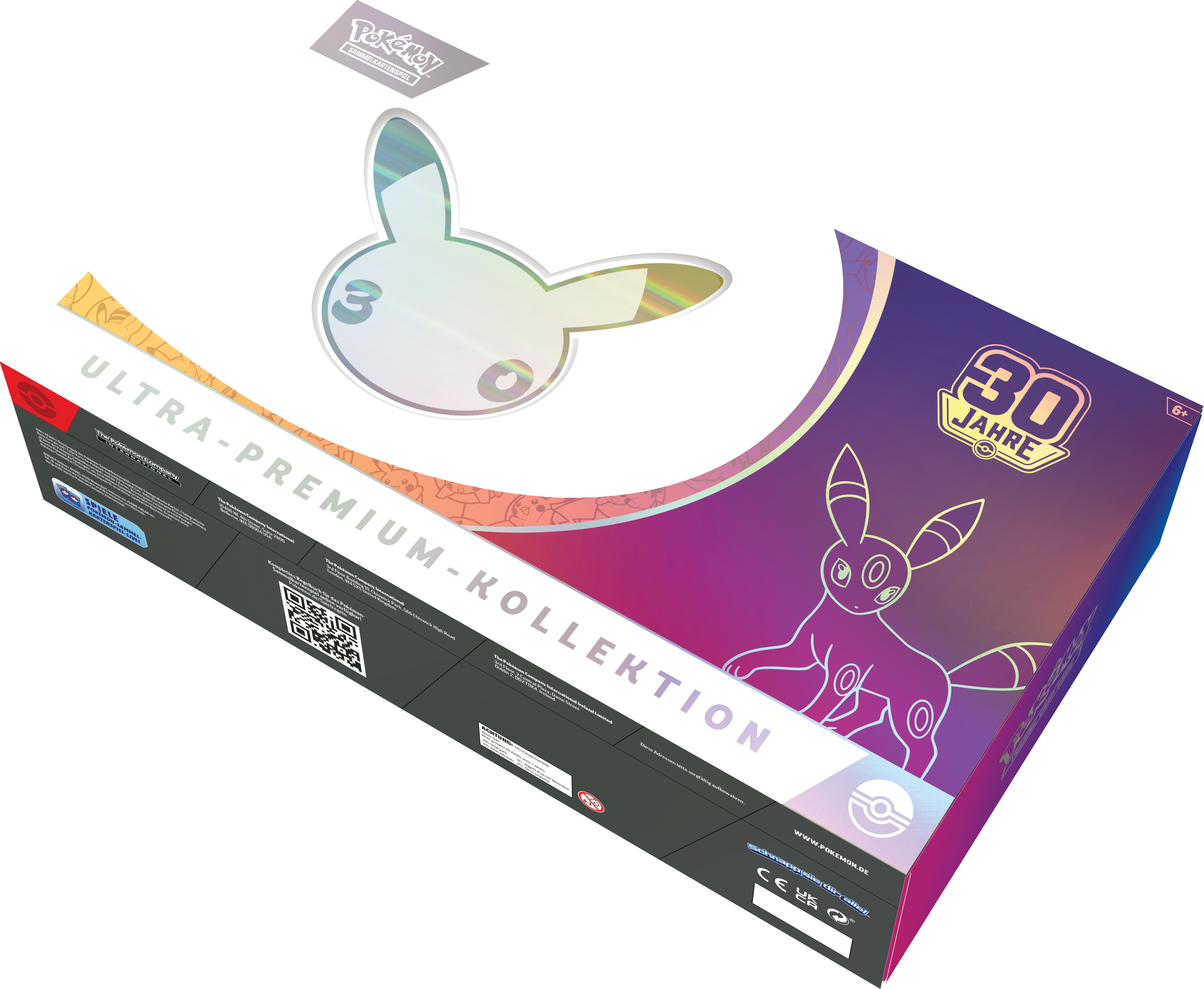 Pokémon Ultra-Premium-Kollektion Box mit glänzender Pikachu-Silhouette und Umbreon-Design.