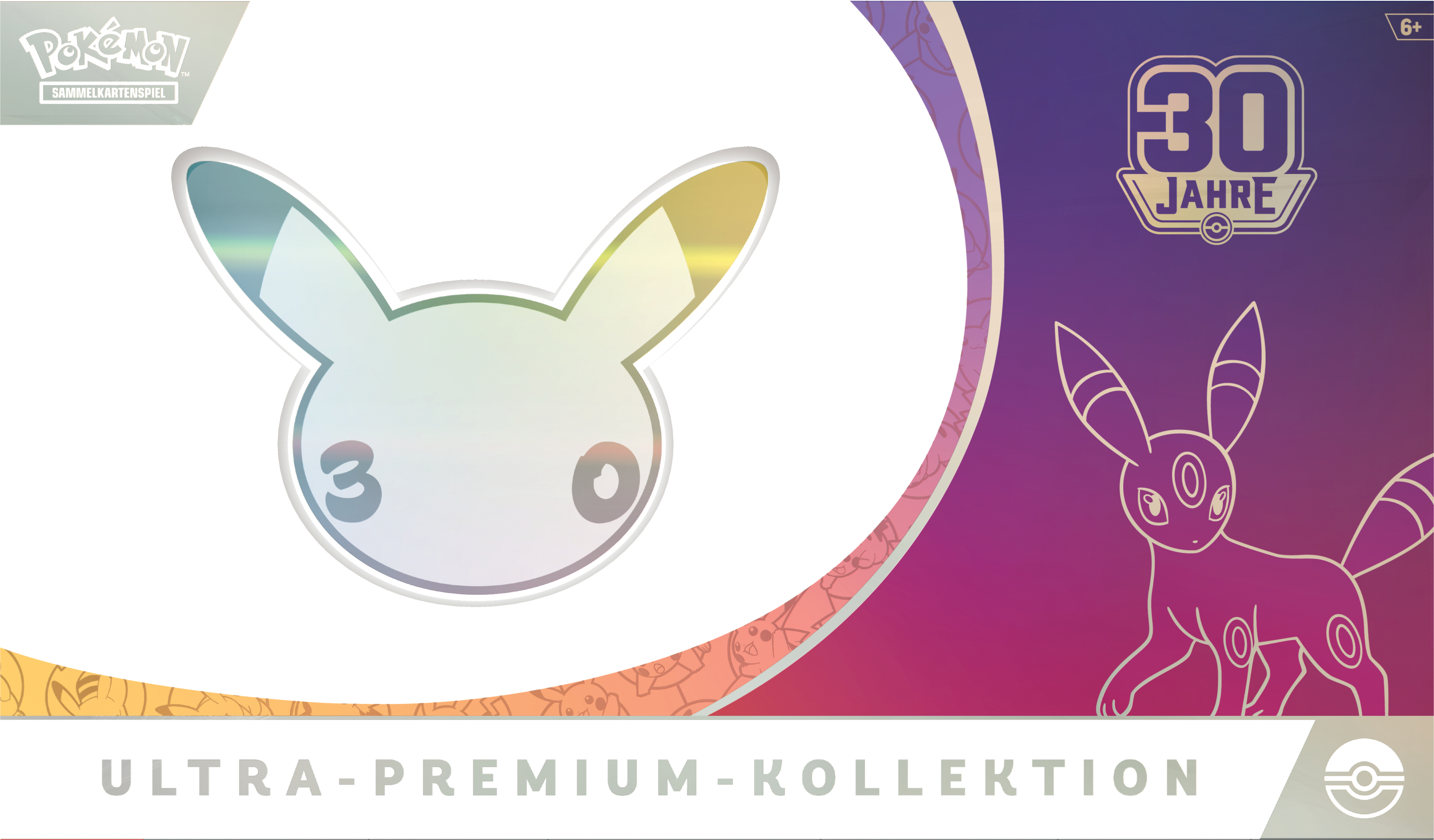Pokémon Ultra-Premium-Kollektion Box mit Pikachu-Silhouette, Umbreon und 30 Jahre Jubiläumslogo.