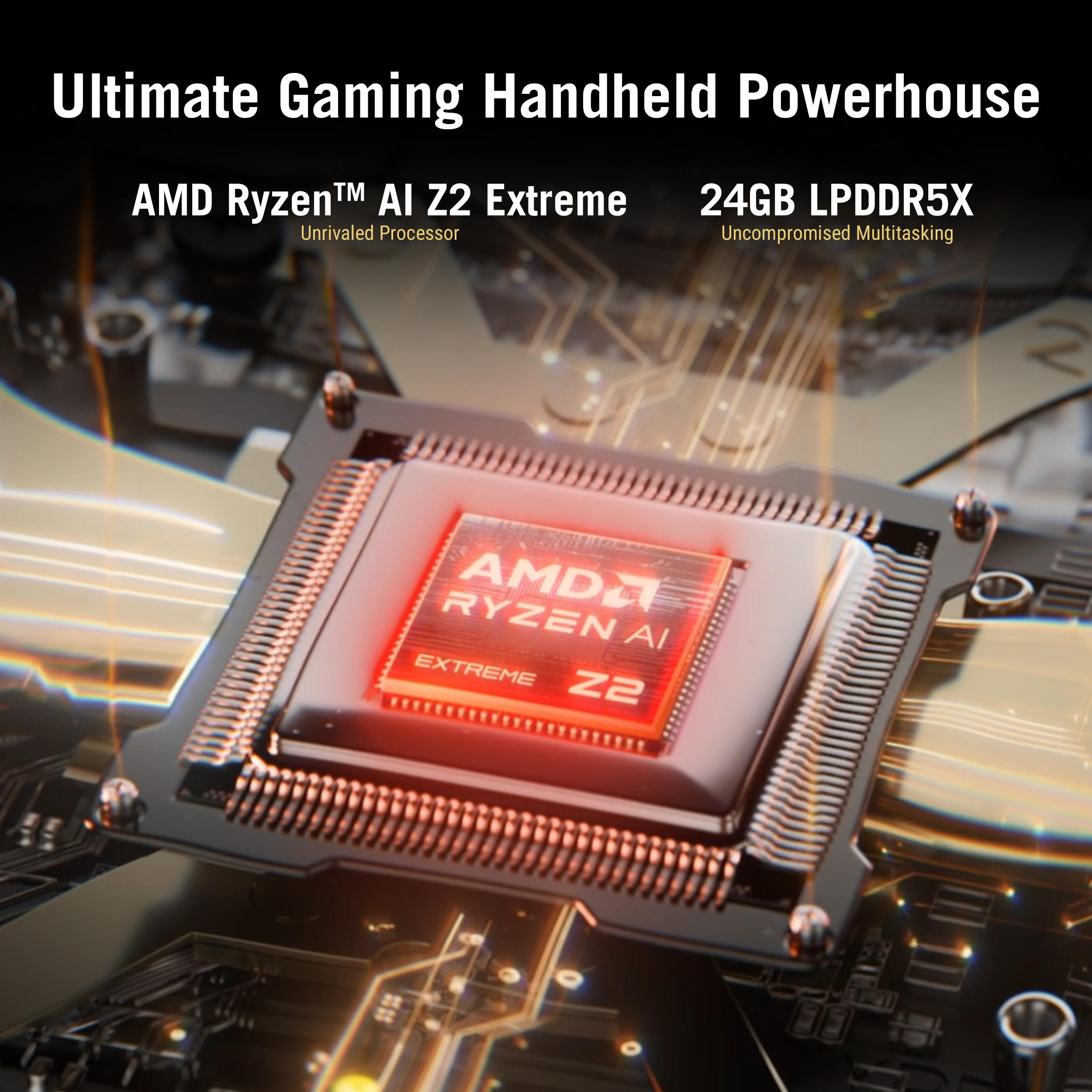 AMD Ryzen AI Z2 Extreme Prozessor auf einer Platine mit Text.